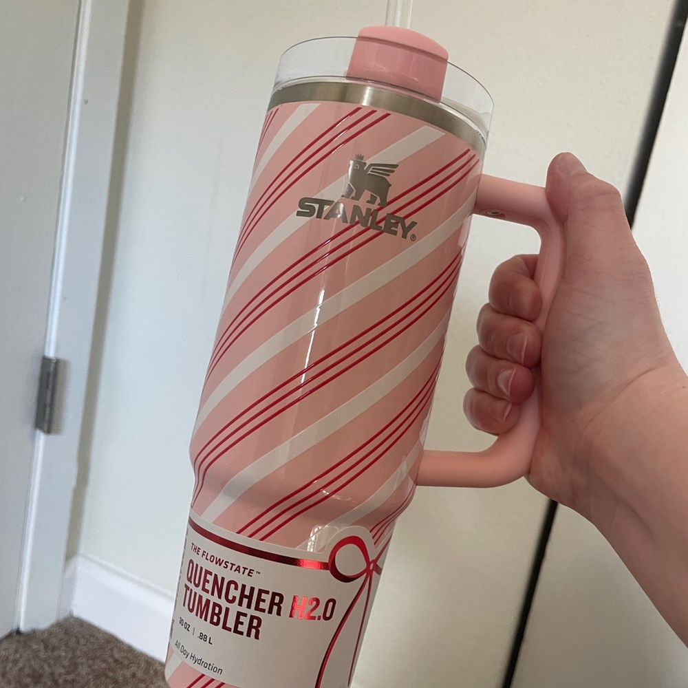 Stanley Strawberry Twist Holiday Pink and Red Striped Quencher 30oz Tumbler